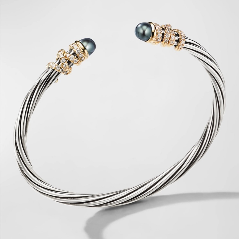 David Yurman Black Helena End Station Bracelet Tahiti Pearls, Diamonds 18K Gold